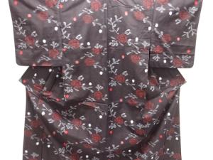 アンティーク　木綿本場久留米絣　薔薇模様単衣着物